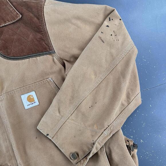 VTG Carhartt Hunting Jacket Men XL Tan Canvas Bird Corduroy Yoked Union Made USA - Picture 10 of 12